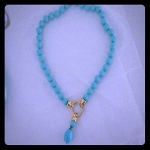 Aqua blue necklace with goldtone clasp